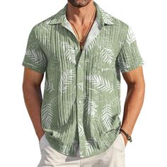 Textured Fabric --- Men's Short Sleeve Button Down Shirt Is Made Of Premium Textured Fabric, Which Is Breathable, Soft And Skin-Friendly, Keeping You Cool And Comfortable In The Summer. Unique Design --- Mens Beach Shirts Features Short Sleeve, Spread Collar, Button Closure, Chest Pocket, Relaxed Fit. The Unique Slight Vertical Rib Texture Makes This Shirt More Stylish And Simple. Beach Shirt Design, Mens Beach Shirts, Mens Beach, Shirt With Pocket, Shirts Short Sleeve, Leisure Activities, Beach Shirt, Mens Green, Short Sleeve Button Up