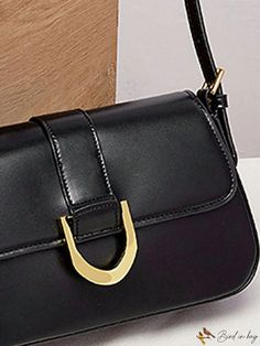 BirdinBag - Black PU Baguette Bag with Elegant Metal Decor Office Baguette Satchel Bag With Hasp Closure, Office Baguette Bag With Hasp Closure Satchel, Office Shoulder Baguette Bag With Hasp Closure, Office Satchel Baguette Bag With Hasp Closure, Office Baguette Bag With Hasp Closure And Satchel Shape, Daily Use Top Handle Baguette Bag With Hasp Closure, Daily Use Baguette Bag With Gold-tone Hardware, Office Shoulder Bag With Single Handle, Office Rectangular Shoulder Bag With Single Handle