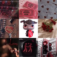 the collage has many different pictures with hearts and people on them, including one that is holding a red heart