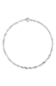 Perfect to layer or wear solo, this shiny Singapore-chain anklet is crafted in Italy from polished sterling silver or warm 18-karat gold plate. Spring-ring closure Sterling silver or 18k-gold plate Made in Italy Marc Jacobs Handbag, Silver Anklets, November 13, Chain Anklet, Bracelet Crafts, Anklet Jewelry, Luxury Gifts, Girls Accessories