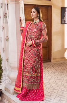 Maryum N Maria Impassioned (MFD-0095) Utsav Chiffon Collection Red Digital Print Salwar Kameez For Wedding, Red Salwar Kameez With Digital Print For Wedding, Festive Organza Sets With Digital Print, Traditional Red Unstitched Suit With Digital Print, Red Lawn Suit With Sheer Dupatta For Wedding, Red Semi-stitched Lawn Suit With Sheer Dupatta, Red Digital Print Unstitched Suit For Festive Occasions, Semi-stitched Red Lawn Suit With Sheer Dupatta, Festive Red Unstitched Suit With Digital Print