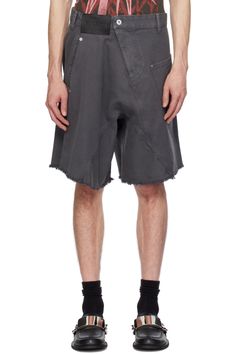 JW Anderson: Gray Twisted Shorts | SSENSE Washed Black Shorts With Belt Loops, Washed Black Belt Loops Shorts, Wide Leg Cotton Shorts For Streetwear, High-waisted Shorts With Pockets In Washed Black, Washed Black Shorts With Pockets For Spring, Relaxed Fit Wide Leg Shorts With Hip Pockets, Baggy Cotton Shorts, High-waisted Cotton Cargo Shorts For Streetwear, Baggy Cotton Shorts With Short Legs