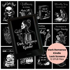 the dark romance reader bundle includes 12 book covers and an image of a skeleton with flowers