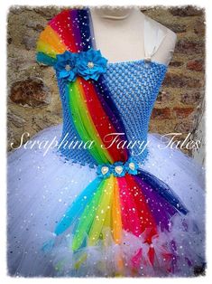 Girls Rainbow Tutu Dress Costume. Lined White & Rainbow Themed | Etsy Rainbow Tutu Dress, Rainbow Costume, Rainbow Costumes, Fancy Dress Competition, Glitter Party Dress, Tutu Dress Costumes, Kids Fashion Show, Toddler Girl Halloween, Gala Gown