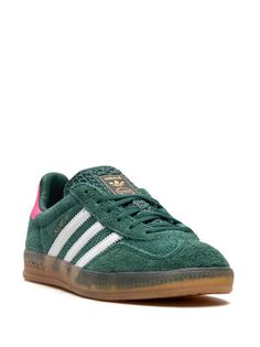 Adidas Gazelle Indoor Suede Sneakers - Farfetch Green Gazelle Adidas Outfit, Green Gazelle, Gazelle Adidas, Adidas Gazelle Indoor, Sneakers Green, Espadrilles Slides, Versace Outfit, Round Logo, Chanel 2