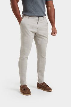 Linen-blend Pants in Stone Stretch Bottoms With Tapered Leg For Business Casual, Stretch Tapered Leg Bottoms For Business Casual, Summer Business Casual Elastane Bottoms, Summer Tapered Leg Elastane Pants, Summer Stretch Tapered Leg Pants, Summer Stretch Chinos For Business Casual, Stretch Summer Chinos, Casual Elastane Full Length Dress Pants, Summer Stretch Tapered Leg Chinos