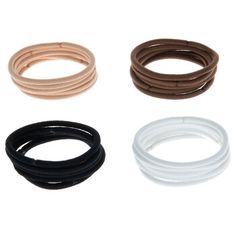 Keep your hair in its place! Assorted Elastic Hair Ties are constructed of elastic in a flexible, round shape. These stretchy hair ties feature four assorted colors: peach-beige, brown, white, and black. Use these to section your hair, to keep your hair out of your face when working, or to form a beautiful bun. Dimensions: 	 Diameter: 2 1/8" Package contains 20 hair ties. Beautiful Buns, Handmade Hair Bows, Elastic Hair Ties, Floral Shop, Diy Hair Bows, Personalized Clothes, Fashion Hair Accessories, Organization Bedroom, Stylish Hair