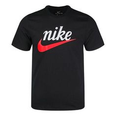 Nike Athletic Fit Sports T-shirt, Nike Black T-shirt For Sports Season, Athleisure Crew Neck T-shirt With Logo Print, Crew Neck T-shirt For Light Sports, Three Stripes Short Sleeve T-shirt For Gym, Dri-fit Crew Neck Top For Sports Season, Dri-fit Crew Neck T-shirt For Streetwear, Dri-fit Crew Neck T-shirt For Sportswear, Dri-fit T-shirt For Sports Events