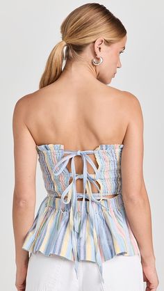 Damson Madder Hope Shirred Cami | Shopbop Spring Bandeau Smocked Top With Ruched Detail, Ruched Bandeau Smocked Top For Summer, Spring Bandeau Smocked Top For Vacation, Vacation Bandeau Smocked Top, Spring Vacation Bandeau Smocked Top, Bandeau Smocked Top For Spring Vacation, Summer Smocked Top With Ruffled Straps For Vacation, Multicolor Sleeveless Smocked Back Top, Multicolor Sleeveless Smocked Top For Vacation