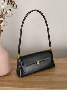 New Arrival Bag With Discount & Christmas Gift, Fashionable And Versatile Solid Color Clutch Bag With Shoulder Strap, Lock Buckle Detail, Suitable For Office Workers, Students, And White-Collar Workers Black Casual,Glamorous   PU Leather Colorblock,Plaid,Plain Baguette Bag   Women Bags, size features are:Bust: ,Length: ,Sleeve Length: Black Friday Christmas, Bags For Teens, Office Bag, Purse Brands, Baguette Bag, Branded Bags, Vintage Handbags, Flap Bag, Casual Bags