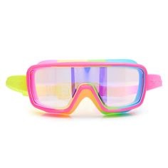 a pair of colorful goggles on a white background