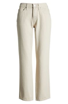 Go casual in mid-rise skinny jeans cut from durable cotton nonstretch denim in an easy-to-match hue. 31" inseam; 15" leg opening; 9" front rise Zip fly with button closure Five-pocket style 100% cotton Machine wash, tumble dry Imported Beige Relaxed Fit Flare Jeans For Spring, Mid-rise Beige Denim Flare Jeans, Beige Mid-rise Flare Jeans, Chic Straight Bottoms With Frayed Hem, Spring Mid-rise Straight Fit Cropped Jeans, Cotton Flare Jeans For Work, Beige Straight Leg Jeans With Frayed Hem, Straight Fit Tapered Leg Jeans For Spring, Chic Beige Jeans With Relaxed Fit