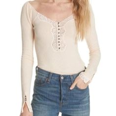 This Top Is Nwt! Form-Fitting And Fully Flirtatious, This Lace-Edged Rib Top Serves Up A Sassy Silhouette. Comes With An Extra Button. 24" Length Slips On Over Head; Front Button-And-Loop Placket Scooped Neck And Back Long Sleeves 57% Cotton, 38% Polyester, 5% Spandex Machine Wash Cold With Like Colors, Dry Flat May Be Dry-Cleaned Made In Vietnam Questions? Leave A Comment Below! Feminine Long Sleeve Ribbed Tops, Lace Trim Long Sleeve, Rib Top, Lace Button, V Neck Tops, Free People Tops, Pink Rose, Womens Clothing Tops, Long Sleeve Shirt