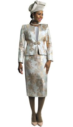 Lily and Taylor 4855 3 piece Brocade Skirt Suit Colors: Mauve, Mint, Silver Sizes: 4, 6, 8, 10, 12, 14, 16, 18, 20, 22, 24 Matching Hat: H560 Mauve H399 Silver H131 Mint Call (469)571-3647 or email DivasDenFashion@gmail.com to purchase hat Gold Fitted Long Sleeve Sets, Fitted Gold Long Sleeve Set, Gold Fitted Suits For Spring, Suit Colors, Brocade Skirt, Skirt Suit, 3 Piece, Lily, Mint