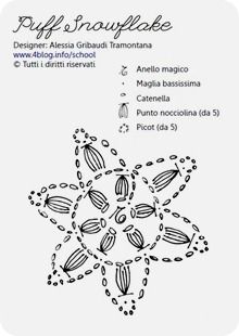 a snowflake is shown in black and white, with the words puffs snowflakes below it