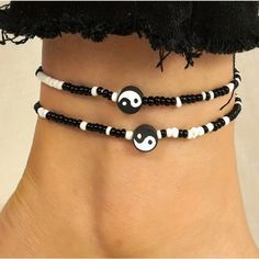 New 2-Piece Unique Yin Yang Beaded Anklets Jewlry Black And White Bead Ankle Bracelets Adjustable Ankle Bracelets Aesthetic, Bracelets Adjustable, Beaded Ankle Bracelets, Beaded Ankle, Beaded Anklet, Beaded Anklets, White Beads, Ankle Bracelets, Yin Yang