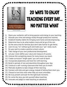 a poster with the words, 20 ways to enjoy teaching every day no matter what