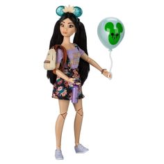 a doll holding a balloon with a mouse on it