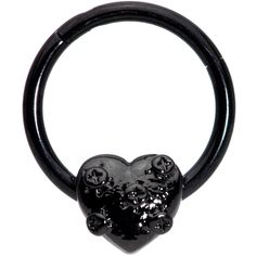 16 Gauge (1.2mm), 3/8" (10mm), Black PVD over 316L Surgical Grade Stainless Steel Circular Ring 16 Gauge 3/8 Black Heart Valentines Day Hinged Segment Ring If you like to spend Valentine's Day brooding or are happy to have Halloween style all year 'round this 16 gauge cartilage earring is a great choice for you! Made with a 10mm black PVD over 316L surgical grade stainless steel hinged circular ring, this septum ring features a black heart charm and can be worn in a variety of piercings, includi Black Novelty Jewelry For Valentine's Day, Black Nose Ring, Cute Septum Rings, Character Customization, Septum Piercing Jewelry, Tragus Daith, Ear Piercings Helix, Septum Rings, 2000s Streetwear