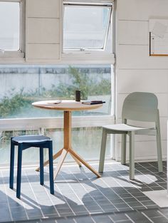 two chairs and a table in front of a window