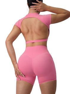 Description: This top features a classy & minimal front while giving you that woah factor with its sexy open-back design! All of our sports bras & sports tops are made out of high quality nylon and are fully sweat-proof. They are well-padded to provide amazing comfort, coverage & support. Sizing: True to size Color: Pink Dream Sports Tops, Sweat Proof, Sports Top, Sports Bras, Making Out, Jumpsuit Romper, Sports Bra, Jumpsuit, Rompers