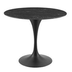 an oval table with black marble top on a white background, viewed from the side