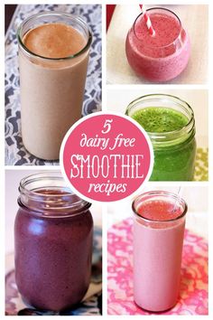 there are four different smoothies in mason jars with the words 5 bani - free smoothie recipes