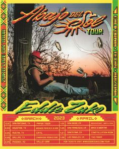 the poster for happy new year's tour, with an image of a man sitting on