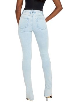 A touch of stretch adds comfort to these skinny jeans with split hems. 33 1/2" inseam; 9" leg opening; 11" front rise; 13 1/2" back rise (size 8) Zip fly with button closure Five-pocket style 94% cotton, 4% elastomultiester, 2% elastane Machine wash, tumble dry Imported Black Owned/Founded Stretch Medium Wash Jeggings With Frayed Hem, Slim Fit Tapered Leg Jeans With Elastane, Slim Fit Tapered Leg Elastane Jeans, Slim Fit Elastane Jeans With Tapered Leg, High Rise Light Wash Jeggings For Fall, High-rise Light Wash Jeggings For Fall, Fitted Mid-rise Bottoms With Frayed Hem, Casual Fitted Jeggings With Frayed Hem, Trendy Stretch Jeggings With Frayed Hem