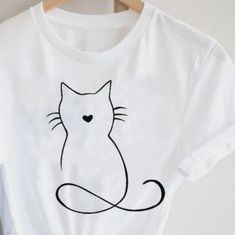 Comes In White Or Other Colors Upon Request! Comment Which Color You Would Like! White Graphic Tee With Cat Print, Trendy White T-shirt With Cat Print, White Cat Print T-shirt For Summer, Simple White Tops With Graphic Print, Drawing On Tshirt, Kitten Drawing, Cat Stuff, Cool Fits, Women T Shirt