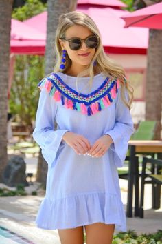 Rainbow Tassels Frock :: SALE :: The Blue Door Boutique Multicolor Fringe Summer Dress, Multicolor Fringe Dress For Summer, Multicolor Fringe Dresses For Summer, Multicolor Fringe Beach Dress, Tassel Mini Dress For Vacation, Multicolor Fringe Dress For Beach, Casual Fringe Mini Dress For Summer, Bohemian Multicolor Fringe Dress, Spring Mini Dress With Tassels