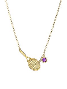 18K yellow gold tennis racket charm pendant. Metal: 18K yellow gold Length: 18 inch Birthstones: All birthstones are gem quality natural stones. Birthstone Size: Diamond, Emerald, Ruby, and Blue Sapphire - 3mm diameter, all other birthstones - 4mm diameter. Made In New York, USA Chrome Tourmaline, Phone Items, Tennis Racket, Charm Pendant, Citrine, Blue Sapphire, Lab Grown Diamonds, Tourmaline, Birthstone