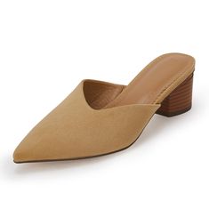 PRICES MAY VARY. Material: These mules are made by high quality faux or suede leather upper, soft lining and non slip rubber sole, comfortable to wear Feature: Classic pointy toe mules for women, the chunky stacked heel measures approximately 2 inches, has excellent shock absorption, slip on closure, easy to walk in Match: Suitable for spring, summer fall and winter. Perfect with jeans, shirts, suits, leggings, jackets, shorts and other daily wear, make you looks more sexy and elegant Occasion: Clog Fashion, Fashion Office, Chunky Block Heels, Womens Mules, Slides Shoes, V Cut, V Cuts, Brown Beige, Mule Clogs