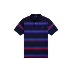 An American style standard since 1972 the Polo shirt has been imitated but never matched. Over the decades Ralph Lauren has reimagined his signature style in a wide array of colors and fits yet all retain the quality and attention to detail of the iconic original. This Big & Tall version is made with our highly breathable cotton mesh which offers a textured look and a soft feel. It features a classic striped pattern along with our signature embroidered Pony. Casual Blue Shirt With Signature Stripes, Classic Striped Collared T-shirt, Blue Short Sleeve Tops With Signature Stripes, Blue Short Sleeve Top With Signature Stripes, Classic Striped Polo Collar T-shirt, Red Cotton Tops With Signature Stripes, Casual Polo Collar Top With Signature Stripes, Classic Fitted Tops With Signature Stripes, Casual Red Top With Signature Stripes