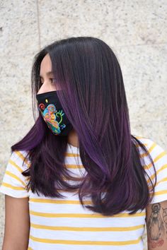 Straight Hair Purple Highlights, Magenta Peekaboo Highlights, Colorful Highlights Brown Hair, Purple Highlights Brown Hair Straight, Hair Color For Black Hair Indian, Violet Hair Highlights, Purple Hair On Brown Skin, Purple Hair Brown Skin, Black And Violet Hair