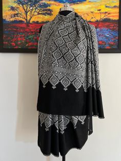 Cashmere Shawl Elegant Shawl Handmade Shawl Tonal Black - Etsy Elegant Shawl With Traditional Patterns For Eid, Traditional Pashmina Scarf With Traditional Drape, Festive Shawl With Traditional Patterns, Shawl With Motifs, Pashmina Shawl With Traditional Patterns, Festive Pashmina Shawl With Woven Motifs, Pashmina Scarves With Traditional Patterns, Traditional Black Pashmina Shawl For Winter, Pashmina Scarves With Motifs In Traditional Drape