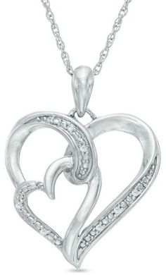 Zales Diamond Accent Double Heart Pendant in Sterling Silver White Double Heart Diamond Accent Necklace, Double Heart Necklace With Diamond Accents For Anniversary, Silver Double Heart Fine Jewelry Necklace, Silver Heart Necklace With Diamond Accents, Silver Heart Necklace With Diamond Accents For Valentine's Day, Silver Double Heart Diamond Necklace, Anniversary Sterling Silver Heart Necklace With Diamond Accents, Double Heart Diamond Accents Necklace For Anniversary, Double Heart Diamond Necklace For Anniversary