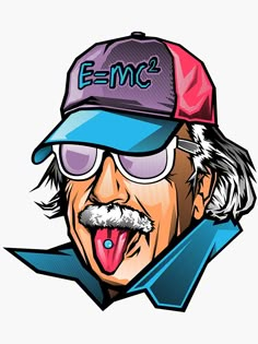 an old man wearing sunglasses and a hat with the word emc written on it