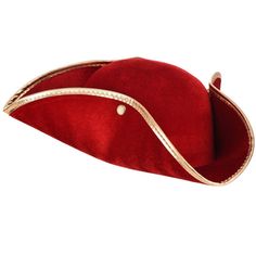 Is yer head itchin' fer some piratin' action? Then this Adult Pirate Red Costume Hat is perfect for ye! Its soft, red fabric is trimmed with gold for a cheerful pirate look. Plus, the tricorn shape can be snapped into place, so it's easy to store flat. Whether ye want to tie on a scarf for a tougher pirate look or pair it with a cravat for a more polished costume, this hat will fit the bill. And since it fits a variety of sizes, it can be a great costume staple for school theaters and fancy-dres Pirate Look, Pirate Hat, Red Costume, Pirate Hats, Soft Red, Costume Hats, Red Fabric, Red And Gold, Animal Crossing