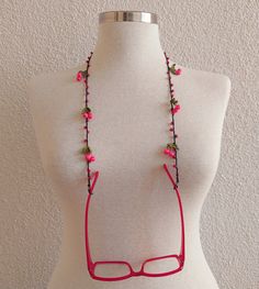 "Crochet Eyewear Retainer / Eyeglass Chain / Eyeglass Strap / Glasses Chain for Women / Glasses Lanyard / Reading Glasses Chain You can use this flowered eyeglass chain on your reading glasses, prescription glasses or summer sunglasses. The eyeglass holder chain is lightweight and measures approx 30\". RETURN/EXCHANGE If you don't LOVE it, I'll reimburse or exchange an unworn / unused item. Please contact me if you have any issues or questions. Thank you very much for visiting my store. I hope y Summer Party Glass Necklaces, Handmade Pink Glasses Chains For Summer, Pink Glass Glasses Chains For Summer, Pink Glasses Chains For Summer Beach, Pink Glasses Chains For Beach And Summer, Adjustable Pink Glass Glasses Chains, Handmade Pink Glass Glasses Chains, Eye Glass Chain, Glasses Lanyard