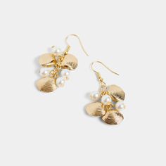 Pearl Mussle Cluster Earrings - Gold Coastal Earrings, Card Dimensions, Earring Card, Studded Necklace, Back Jewelry, Earring Cards, Coin Jewelry, Trendy Earrings, Cluster Earrings