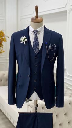 Wedding Suits Men Blue, Reception Suits, Marriage Clothes, Blue Slim Fit Suit, Vest And Pants, Blue Suit Wedding, Classy Suits, Pants Gift, Suit Collection