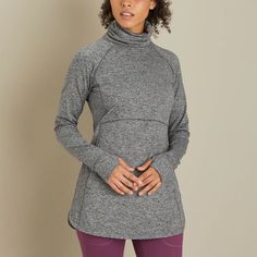 Women's Plushcious Funnelneck Tunic Stretch Gray Knit Sweater, Gray Stretch Knit Sweater, Stretchy Gray Knit Top, Stretch Gray Knit Top, Gray Stretch Knit Top, Duluth Trading Company, Design Department, Tunic Sweatshirt, Womens Tunics