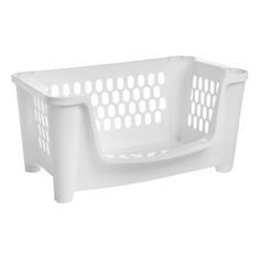 a white plastic basket with holes on the side