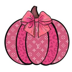 a pink pumpkin with a bow on it's head and louis vuitton pattern