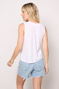 Round out your essentials collection with this versatile tank by Stateside. Finished in Pima cotton slub fabric, this everyday staple features a sleeveless silhouette, v-neckline, and raw edges along the armholes. You'll be wearing it on repeat with denim, shorts, and skirts. | STATESIDE Women's Pima Slub Tank Top, Size XL, White Everyday Cotton V-neck Tank Top, Versatile Cotton V-neck Tank Top, Casual V-neck Tank Top For Everyday, Versatile Everyday Muscle Tee, Versatile Muscle Tank Tee, Versatile Everyday Muscle Tank Tee, Versatile Muscle Tank Tee For Everyday, Relaxed Muscle Tee For Everyday Summer Wear, Everyday Relaxed Muscle Tee For Summer