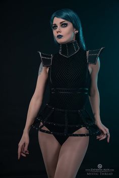 Set of 3 items: Black jersey neck corset decorated with spikes. This neck corset is made of black jersey fabric, reinforced with spiral steel boning. Is decorated with silver acrylic swen spikes. Corset lacing behind. (Measure your neck in the middle). & Black shoulder pads decorated with silver color spikes. The shoulder pads are made with black jersey elastic fabric, reinforced with spiral steel boning. Is decorated with silver acrylic sewn spikes. The shoulder pads are joined with black stret Crinoline Cage, Cage Skirt, Mode Des Leggings, Leggings Mode, Neck Corset, Mini Skater Skirt, Victorian Costume, Black Neck, Couture Accessories