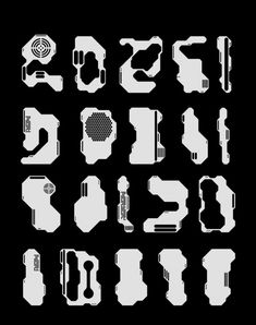 the font and numbers are made up of different shapes, sizes, and colors in white on black