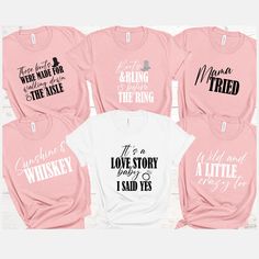 Country Quotes T-Shirts,  Country Music Themed Tees, Southern Bachelorette Party , Nashville Party Tees ,Country Roots T-Shirts, Unisex tee These funny family  Matching  shirts are the best gift for your loves for all Birthday, Thanksgiving dinner,  Baby Announcement Gift, Family Trip, Valentines Days, Christmas, family photos and pictures and all  special days  Family matching  shirts in sizes from baby to adult for the whole family 👉HOW TO ORDER👈 1️⃣ Please review all the information provided before placing an order 2️⃣ Select the shirt type and size using the drop down menu. 3️⃣ Select the color of the shirt using the following drop down menu. 4️⃣ Need more Items? Add the current item in the cart. And If you like to add more items to your order please press the back button and repeat Funny Short Sleeve T-shirt For Party, Pre-shrunk Short Sleeve T-shirt For Parties, Graphic Tee For Party, Music-themed Slogan Crew Neck Top, Music-themed Slogan Tops With Crew Neck, Music-themed Slogan Top With Crew Neck, Pink Themed Crew Neck Tops, Themed Pink Tops With Letter Print, Pink Crew Neck Themed Tops