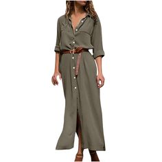 Ygbgbb Women's Loose Long Sleeve Button Down Shirt Dresses Summer Beach Long Maxi Dress with Belt Green L - Walmart.com Sarah Joy, Loose Shirt Dress, Button Shirt Dress, Maxi Shirts, Casual Long Sleeve Shirts, Belted Shirt Dress, Long Dress Casual, Maxi Shirt Dress, Maxi Robes